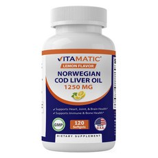 비타매틱 노르웨지안 코드 리버 오일 1250mg 레몬 플레이버 맛 소프트젤, 120정, 1개