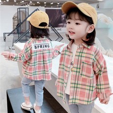 韓系女童長袖格子襯衫兒童開衫外套