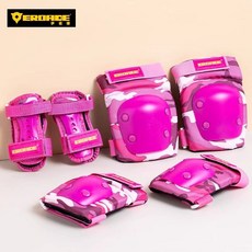 EROADE兒童輪滑護具四件套：平衡車、滑板車專業護具，青少年騎行安全裝備, 迷彩粉【6件套】4-15歲 加寬型, 1個