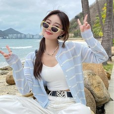 투니스 여성 스트라이프 루즈핏 빈티지 니트 긴소매 가디건