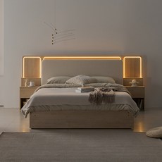 국내제작 친환경등급 EO 인홈 디데이 LED 3구 볼레일 서랍 침대 프레임+7존 독립 매트리스 포함, 네츄럴