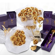 [당일출고] 24k 금꽃 금장미 금카네이션 꽃다발 투명원통케이스 포장, 9개