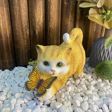 고양이 태양광 정원등 소품 장식품, 옐로우