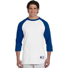 챔피언 남성 라글란 야구 티셔츠, 작은_화이트/팀 블루