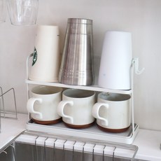 이지유 텀블러 2단 건조대 미니 틈새 식기 건조 컵 물빠짐 정리대, 1개, 화이트