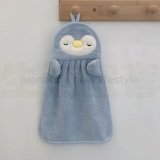 生活宣言 可掛式珊瑚絨擦手巾 可愛動物造型 柔軟吸水, 1個, 藍色企鵝