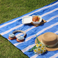 솜솜라이크 여행용 경량 피크닉매트 미니 방수 돗자리, 스트라이프 블루
