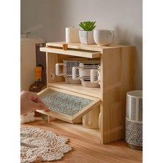 桌面收納櫃 實木杯子收納櫃 茶杯茶具置物櫃, 原木色兩層上推櫃亞克力, 1個