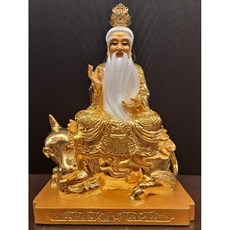 〔歡喜佛具〕一尺六 道德天尊 帶坐騎 金面 全素金衣 金坐騎 活眼 植白髮