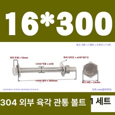 스테인리스 외부 육각 벽면 나사 연장 볼트, 1개, M16x300