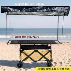 두우둥 웨건파라솔 우산 웨건 파라솔 왜건 미니어닝, 울타리 포함 150x70 블랙 확장형 카키