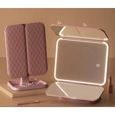 LED燈光化妝鏡 可折疊桌面鏡 帶放大功能 收納底座, 三折化妝鏡【純淨白】