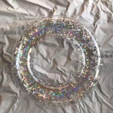 網紅游泳圈成人加厚泳圈，高顏值亮片可坐躺透明救生圈浮圈, 1個, 60#加厚透明亮片款圈（40斤以內）,顧客自備打氣筒