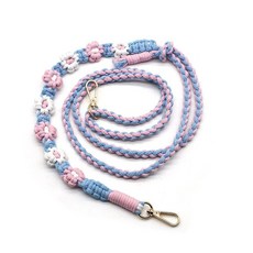 手工編織雛菊花朵手機掛繩長款鏈條配件可調節斜挎手機鏈, 1個, 淺粉十白十淺蘭（送墊片）