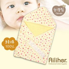 愛力兒 Ailiher 台灣製優質印花毛巾布包巾/抱被(黃色) 連帽式包巾/嬰兒/幼童/春夏款