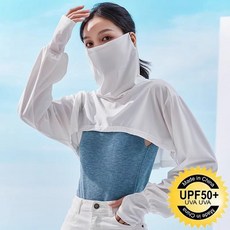 開車防曬袖套女防紫外線夏季冰感套手薄掛耳護頸面罩神器連肩披肩, 質感-冰水藍,均碼, 1個