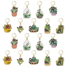 WADORN 18피스 9가지 스타일 고양이 에나멜 스티치 마커 코바늘 뜨개질 및 뜨개질 고양이 식물 테마 금속 에나멜 크로셰 마커 크로셰 선물 DIY 장식품 뜨개질 직조 바느질, WADORN 18피스 9가지 스타일 고양이 에나멜 스티