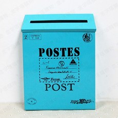 歐式郵筒信箱，加大開口，防水金屬烤漆, 壁掛式郵箱-水藍