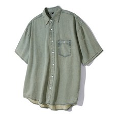 트릴리온 TRILLION 스톤 워싱 오버핏 데님 반팔 셔츠 (BEIGE BLUE) TRSSH20BBL 121192