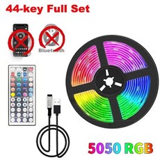 거실 식탁 인테리어 조명 LED 테이프 방 TV 스마트 블루투스 스트립 5V 5050 USB RGB 백라이트 5M 10 계량기 아이스 스트링 벽 장식, 44KEY IR controller, None Waterproof