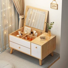 PercyLy 좌식 수납 서랍형 다용도 수납 화장대 미니 화장대 흰색, 오크화이트