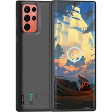 삼성 갤럭시 S22 울트라 배터리 케이스 5000mAh 재충전 가능 확장 충전기 100 추가 제공 또는 S22+ (6.8인치)와 호환되지 않음 검정