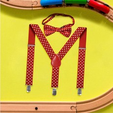 남아 여아 유아동용 어린이 멜빵 보타이 세트 레드 도트 서스펜더