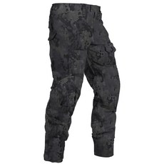 OCANXUE Tactical 카모 카고 팬츠 남성용 - 멀티 포켓이 있는 아웃도어 하이킹 립스톱 작업 바지 - 벨트 없음 무릎 패드 없음 블랙 카모 32