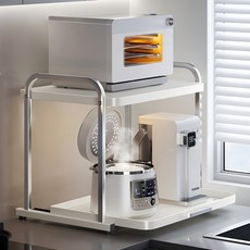 Shipshape 길이조절 다용도 전자레인지 선반 슬라이드 서랍 주방 수납 선반, 2단, 화이트