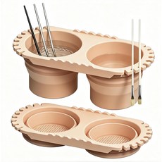pw61 접이식 페인트 브러시 클리너 컵 아크릴 수채화 유화 미술 용품용 홀더가 있는 이중 수납 실리콘 세척 - 베이지