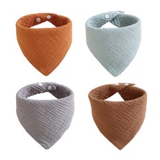 KIDS PARK嬰兒純棉紗布三角口水巾/柔軟親膚/吸水透氣/多色可選, 4色組, 1套