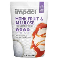 Impact - Monk Fruit Allulose 감미료 결정화된 혼합 설탕 대체품 - 저탄수화물 레시피에 필수적인 제로 칼로리 저탄수화물 - 453.6g(1파운드), 1 Pound (Pack of 1)