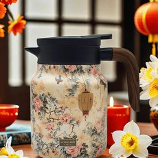 316不鏽鋼復古花樣保溫茶壺800ml 保溫壺 保冰壺 冷泡茶壺 花茶壺 熱水壺, 1個, 白