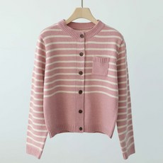 제니트 여성용 드솔포켓반단 기본핏 라운드넥 스트라이프 울 니트 가디건 g1210