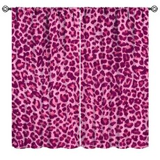 JanJCurt 핑크 레오파드 커튼 모던 컬러풀 레드 섹시 럭셔리 치타 스킨 프린트 창문 드레이프 여아 여성 침실 거실용 1067x1143cm42x45인치 암막 없음