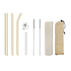 Touchwhale 蜜黃色玻璃吸管九件組 附贈小熊吸管套 環保玻璃吸管, 1套, 9個裝