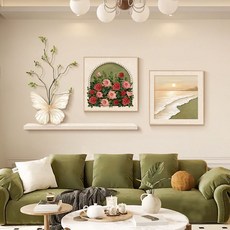 浪漫粉色系玫瑰海浪藝術壁畫，客廳臥室居家裝飾畫，提升空間美感, 金色框