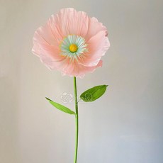 대형 인테리어 종이꽃 DIY 세트 50cm 양귀비 꽃 장식용 크레이프 페이퍼 공예 패키지, 샴페인(밝은꽃 중앙 잎포함)