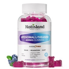 NATISLAND L 테아닌 성인 및 구미 리포솜 L-테아닌 200mg 400mg 보충제 마그네슘, 1개, 60정