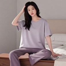 涼感夏季莫代爾棉男士短袖情侶睡衣柔軟山茶花抑菌睡衣女士家居服