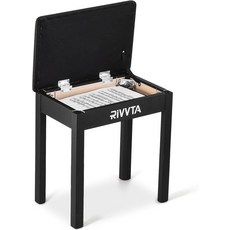 음악 책을 위한 패딩 쿠션 칸이 있는 RIVVTA 피아노 벤치 키보드 베니티 스툴 나무 테이블 드레싱 의자 시트 싱글 스토리지 블랙 포함, Black, Double with