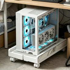 폭 조절 가능 컴퓨터 본체 받침대 이동식 PC 캐리어 거치대 바퀴형, 1개, 하얀색