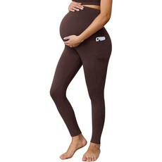 Buttergene 1팩 여성용 임산부 레깅스 복부 위 주머니 있음 임신 액티브 웨어 운동 요가 타이츠 팬츠 커피. XXL
