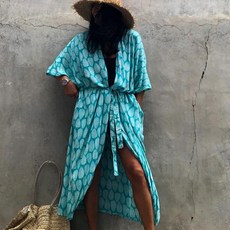 고릴라 여성 비키니 커버업 비치 로브 가디건 수영복로브 비치웨어, 블루, 2.리프