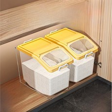 쌀 보관통 주방 위생용기 등급 보관함 습기 방지 곡물 통 북유럽 스타일 플라스틱 보관 용기, 28)투명노란색 - 캣티밥통 2개 - 쌀계량컵 증정