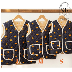 제주 애기감귤 누빔 김장조끼 양털안감 감귤패턴 남녀공용 겨울조끼 제주감성 감귤조끼 할매조끼