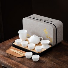 羊脂玉茶具禮盒套裝家用伴手禮功夫茶具伴手禮, 1個, 全白白瓷西施壺套裝灰包:如圖所示3842