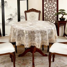 玻璃紗圓桌大圓桌布正方形圓形餐桌布繡花工藝防塵小清新茶几布, 1個, 60圓 cm, 咖色花朵