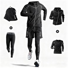 남성용 트레이닝복 상하의 세트 4종세트 긴 코트+긴팔상의+반바지+타이즈 세트