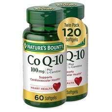 네이처스 바운티 CoQ10 식이 보충제 심장 지원 100mg 플러스 L 카르니틴 트윈 팩 소프트젤 120개, 60
